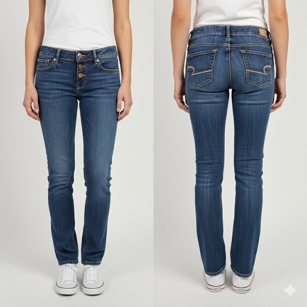 AMERICAN EAGLE Artist Crop Jeans 6 Blue Dark Wash Stretch Denim Bootcut Flared